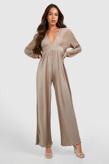 Wave Plisse Plunge Wide Leg Jumpsuit champagne