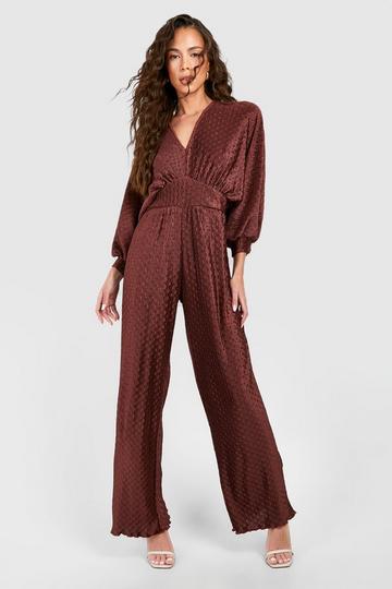 Wave Plisse Batwing Sleeve Jumpsuit chocolate