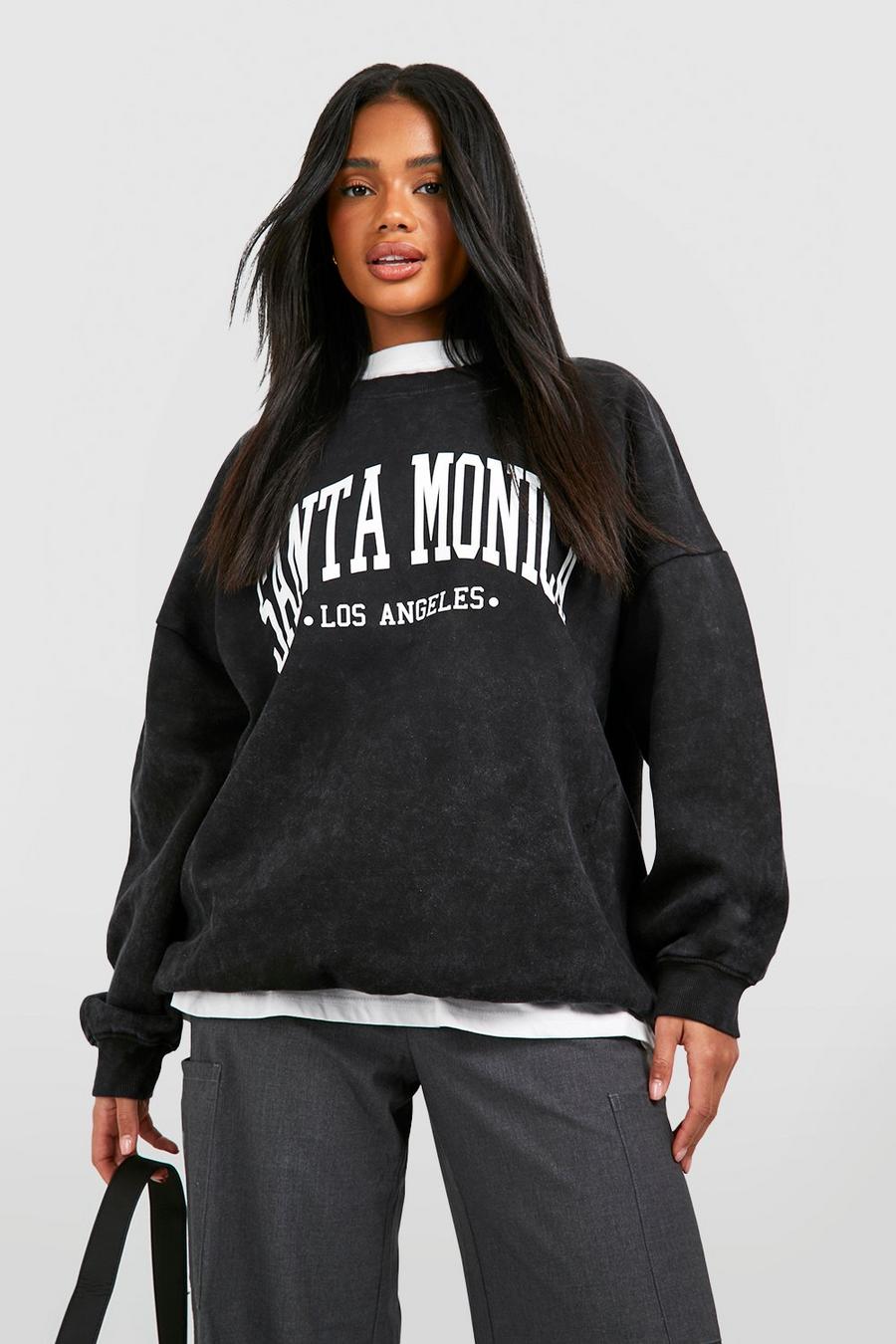 Charcoal Santa Monica Oversize sweatshirt med tvättad effekt och slogan image number 1