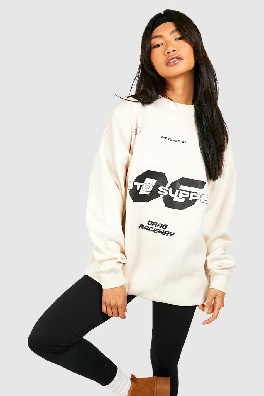 Oversize Sweatshirt mit Motorsport-Print, Stone