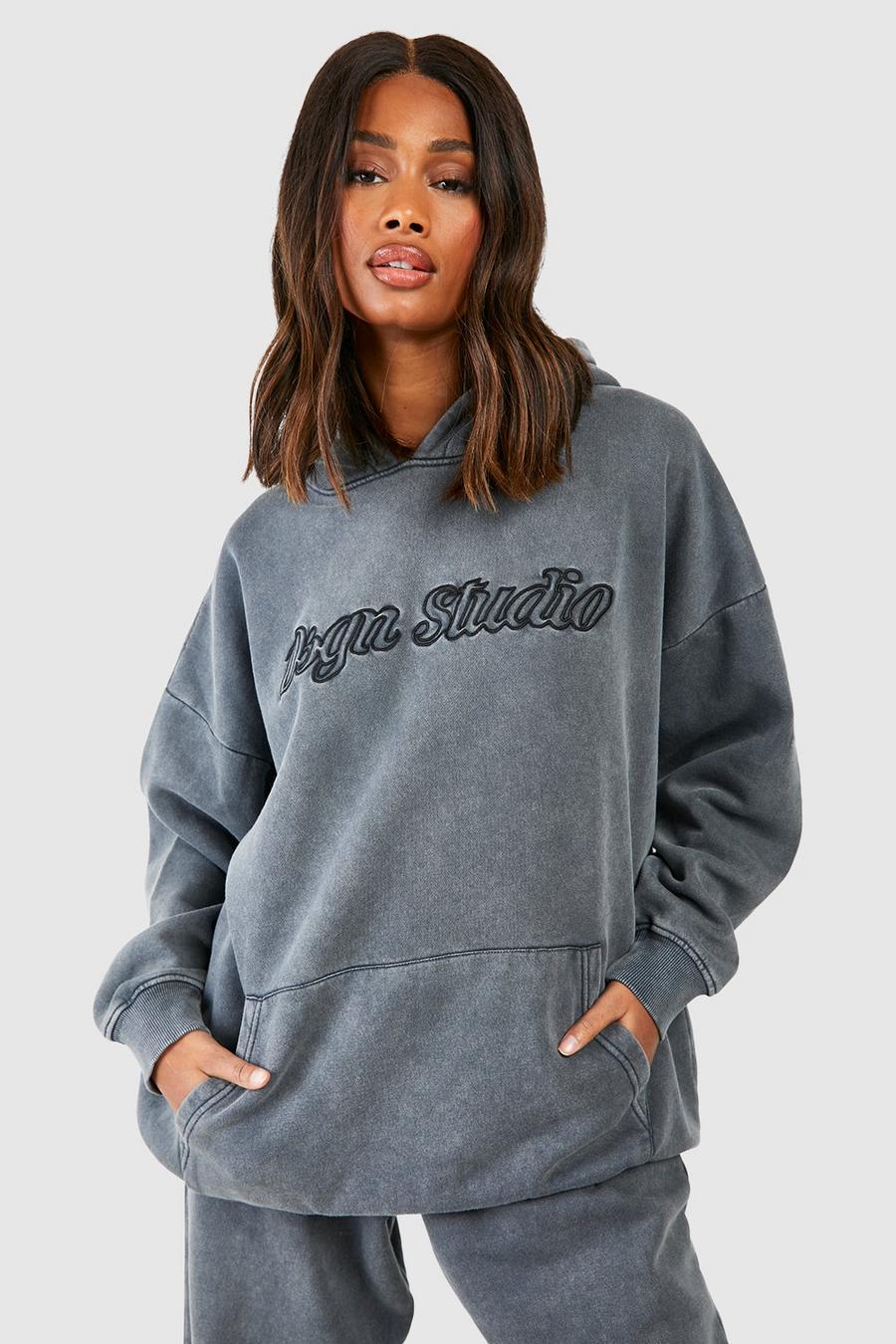 Charcoal Dsgn Studio 3d Embroidered Acid Wash Oversized Hoodie 