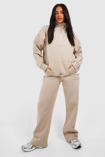 Stone Beige Double Pocket Half Zip Seam Detail Tracksuit