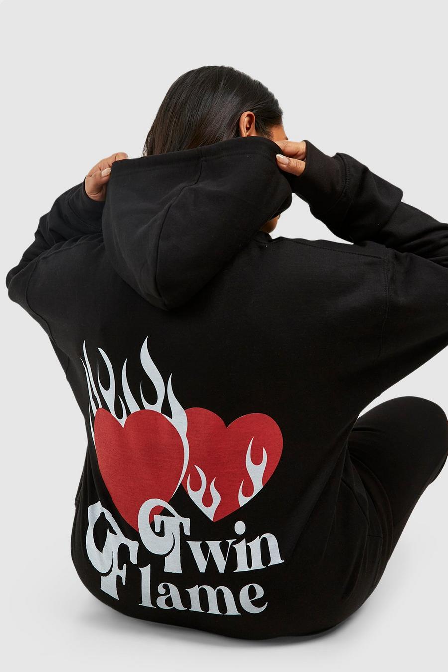 Black Plus Oversize hoodie med eldsflammor image number 1