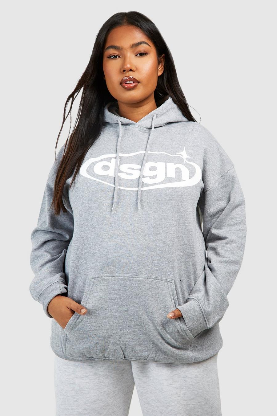 Grey marl Plus Dsgn Studio Oversize hoodie med tryck