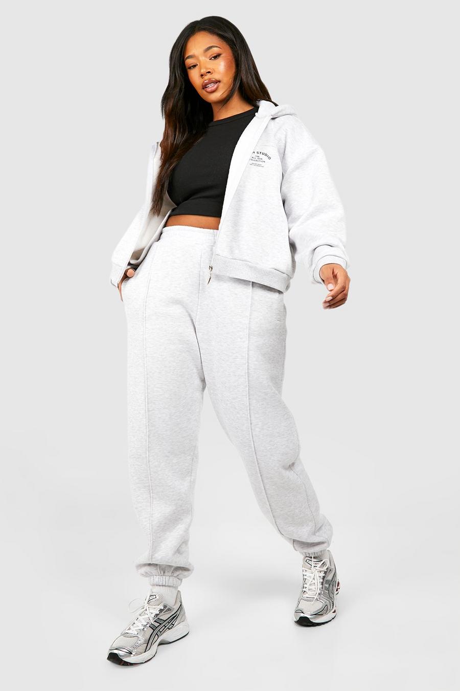 Ash grey Plus Dsgn Studio Cropped Zip Through Hooded Tracksuit image number 1