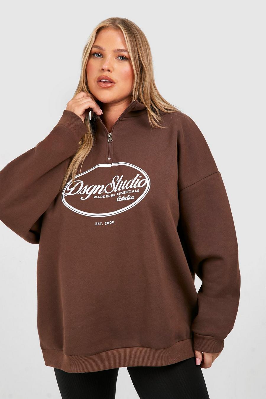 Plus Dsgn Studio Sweatshirt mit halbem Reißverschluss, Chocolate image number 1