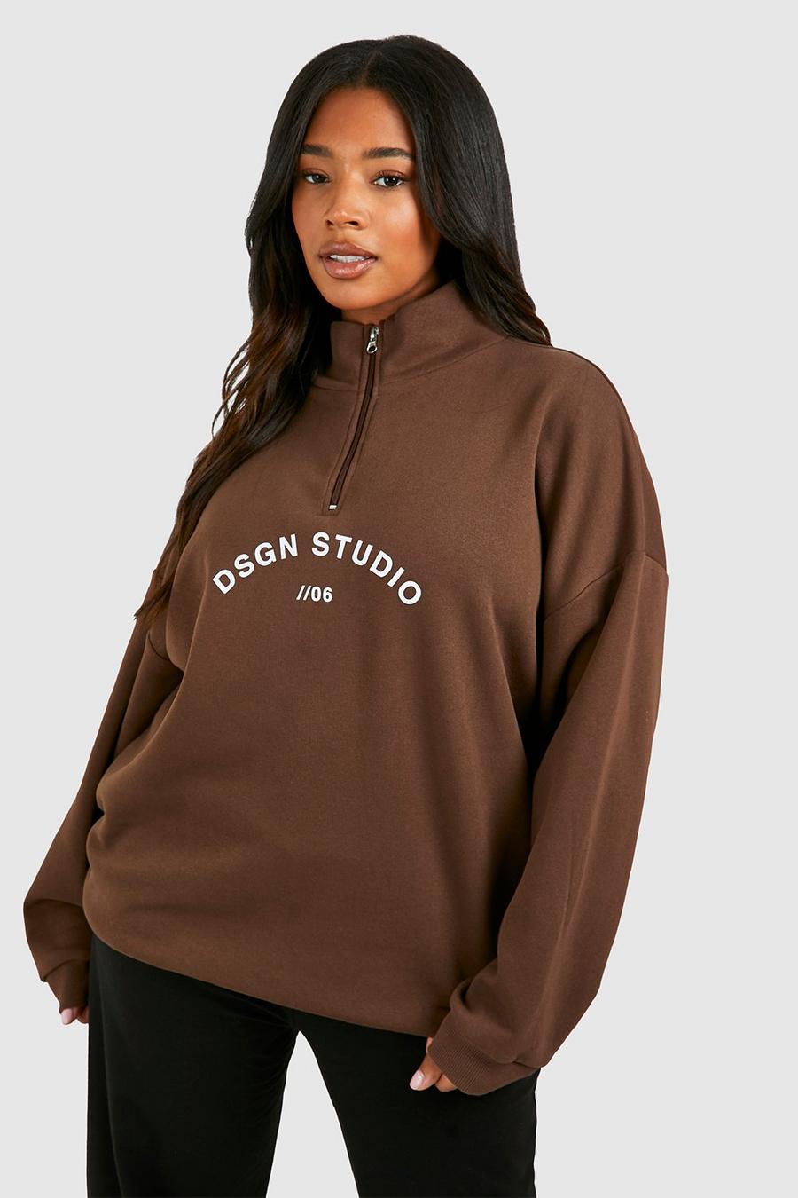 Plus Dsgn Studio Sweatshirt mit halbem Reißverschluss, Chocolate image number 1