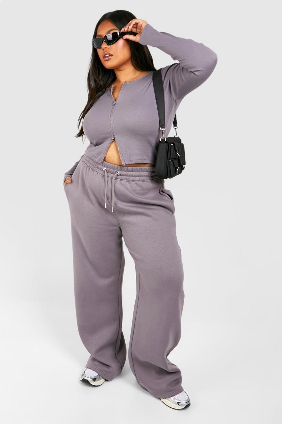 Petrol Plus Double Zip Long Sleeve Rib Top And Straight Leg Set image number 1