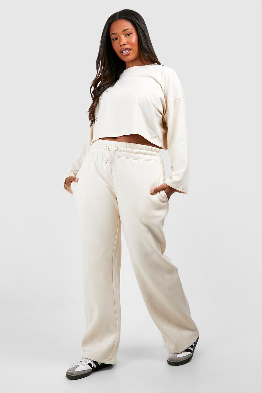 Stone Plus Boxy Long Sleeve Top And Straight Leg Jogger Set image number 1