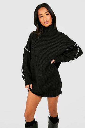 Petite Contrast Stitch Jumper Dress black