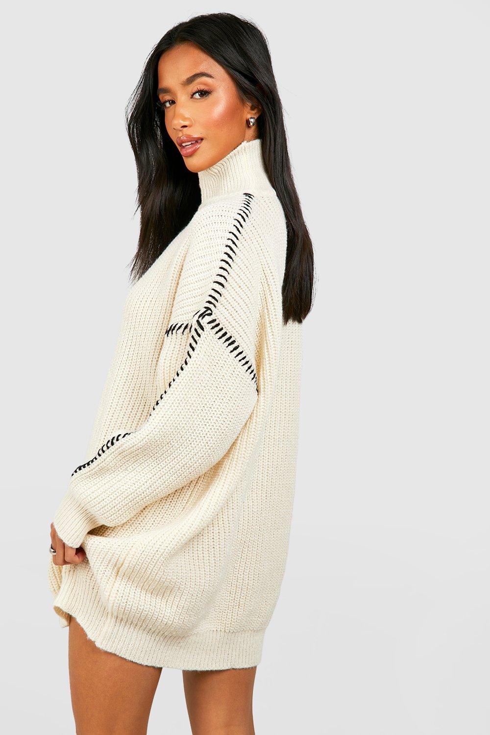 Petite Contrast Stitch Jumper Dress