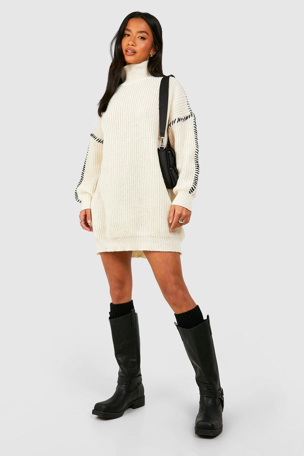 Oversized sweater dress with knee clearance high boots