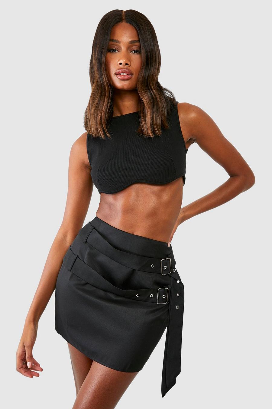 Black Double Belted Mini Skirt  image number 1
