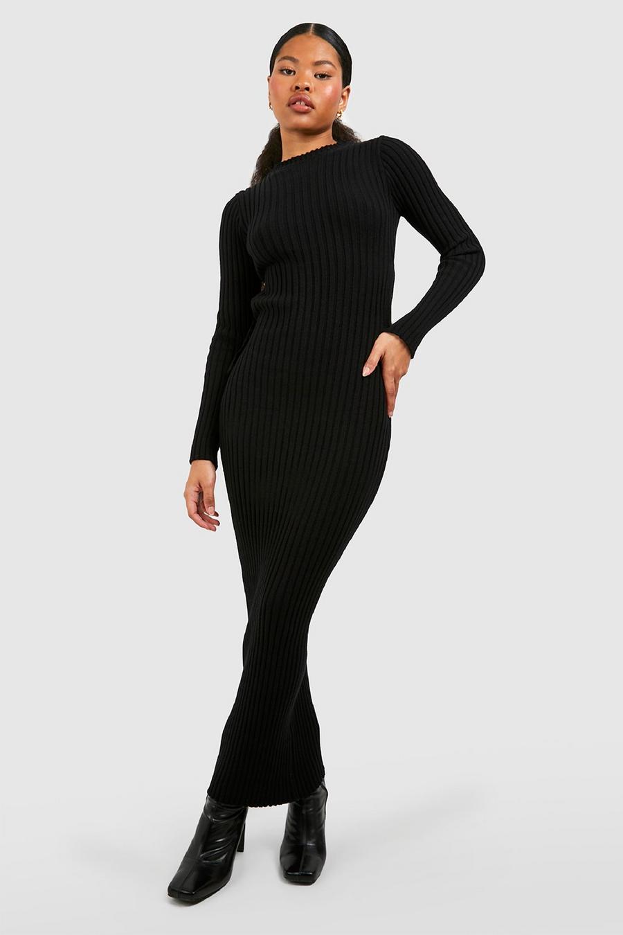 Black Petite Cut Out Ribbed Knit Maxi Dress image number 1