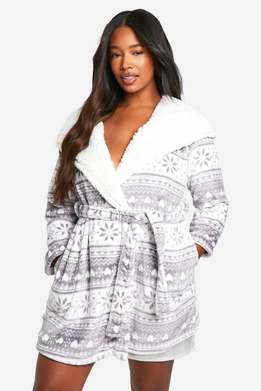 Grey Plus Christmas Fairsle Fleece Robe  image number 1