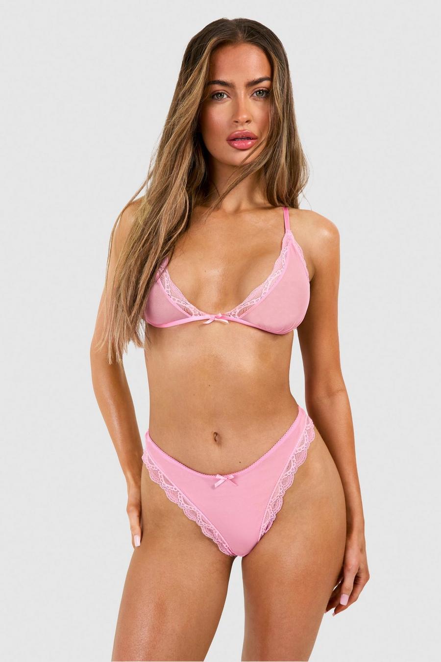 Bralette in pizzo e rete, Pink image number 1