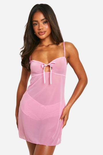 Pink Mesh Bow Babydoll