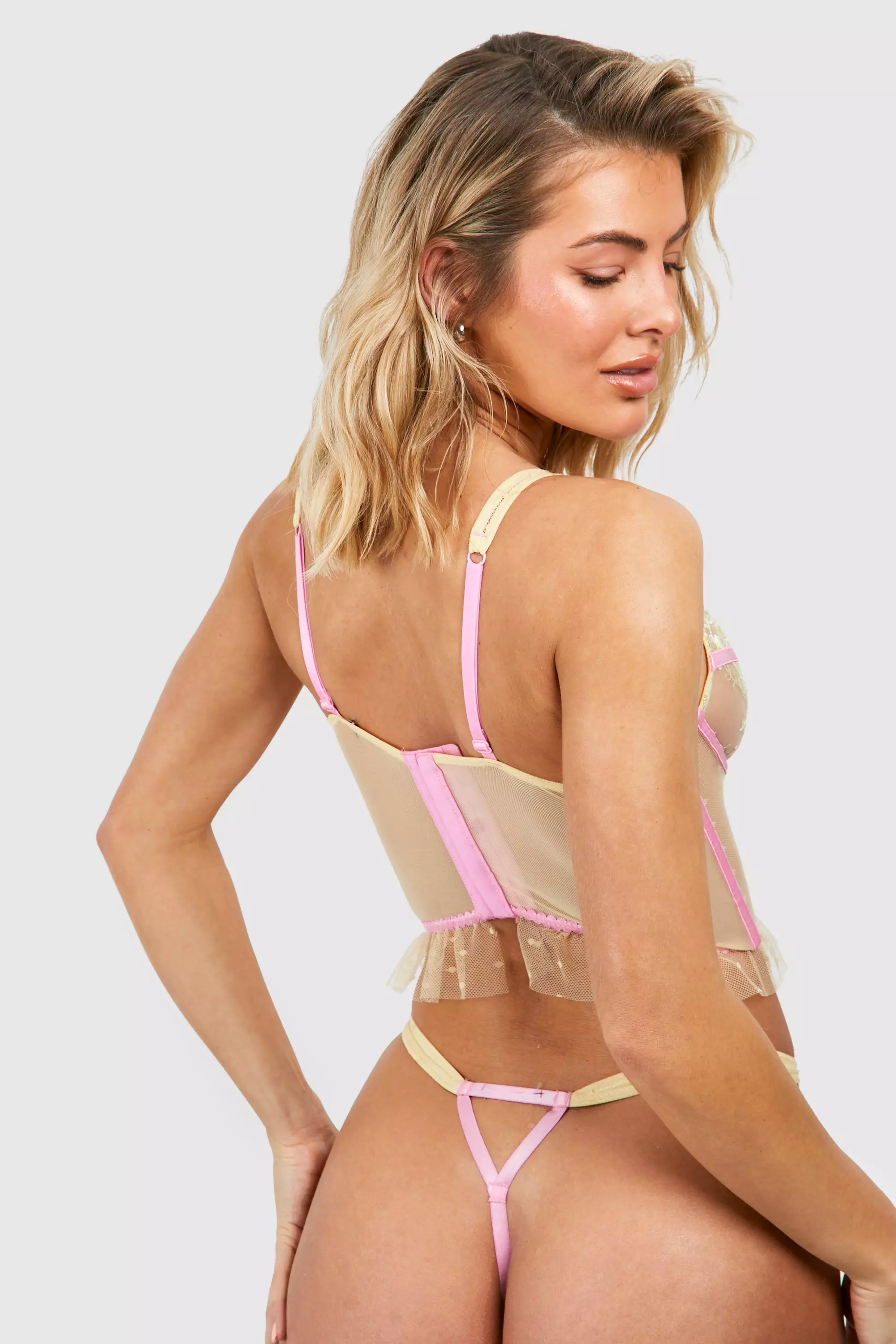 Pink Mesh Floral Embroidered Corset alternative image