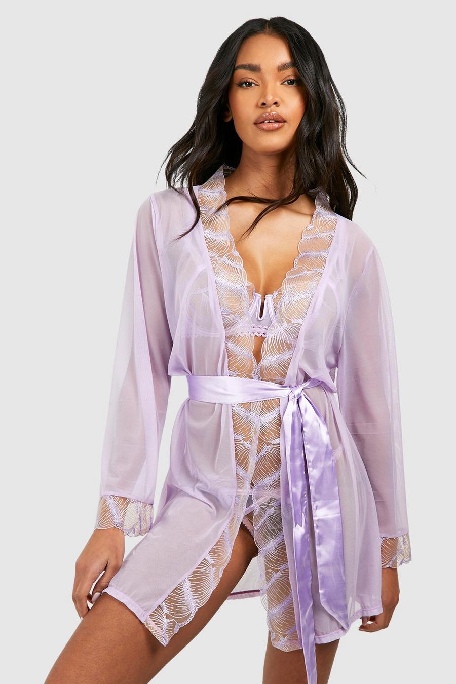 Lilac Lace Edge Mesh Robe