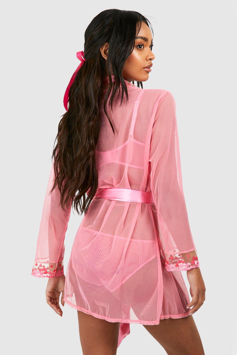 Robe de chambre en mesh et dentelle boohoo