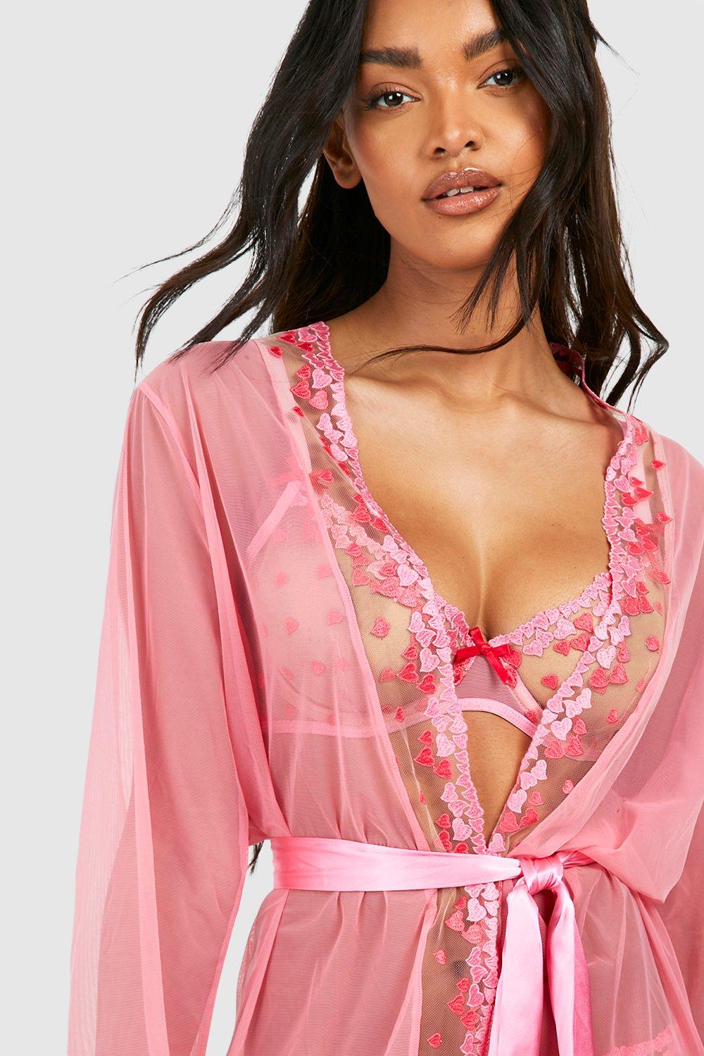 Pink lace robe sale