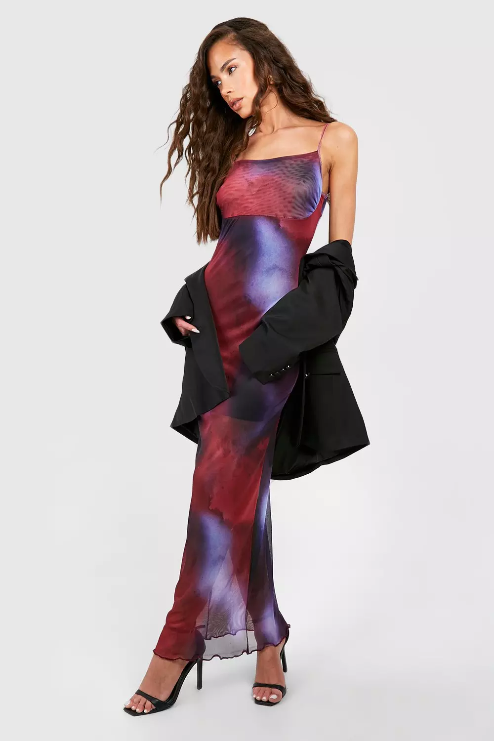 Purple Abstract Print Mesh Maxi Slip Dress alternative image