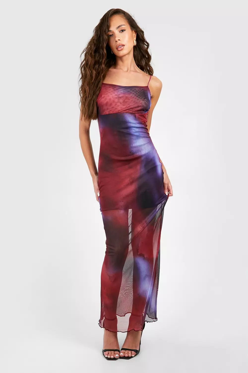Purple Abstract Print Mesh Maxi Slip Dress alternative image