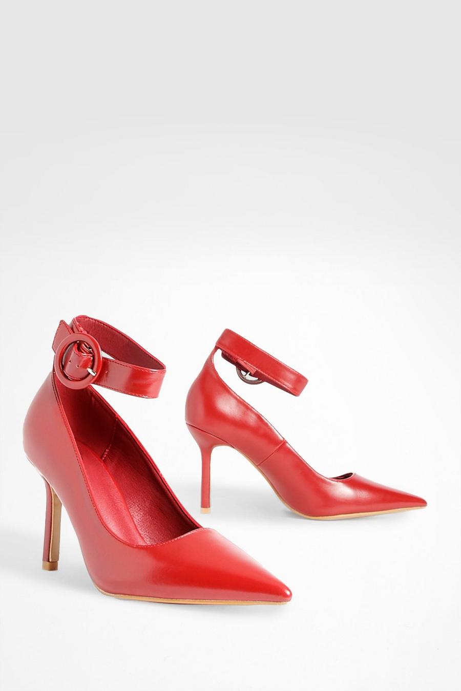 Red Buckle Detail Court Shoes image number 1