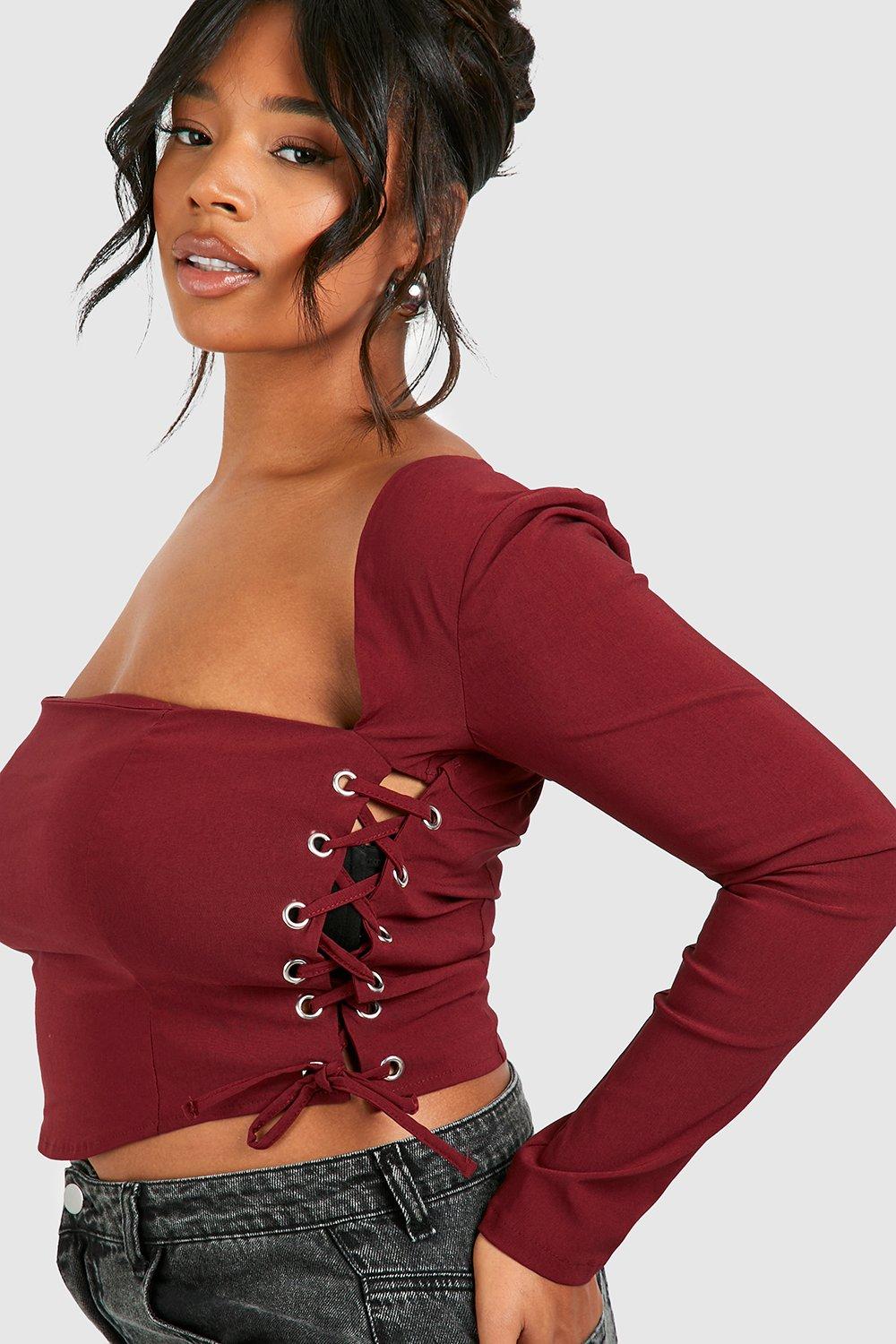 https://media.boohoo.com/i/boohoo/gzz77434_burgundy_xl_3/female-burgundy-plus-bengaline-lace-up-square-neck-corset-top