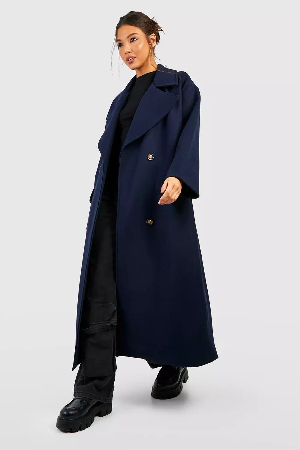 Navy Super Oversized Maxi Double Breasted Wool Look Coat alternative image