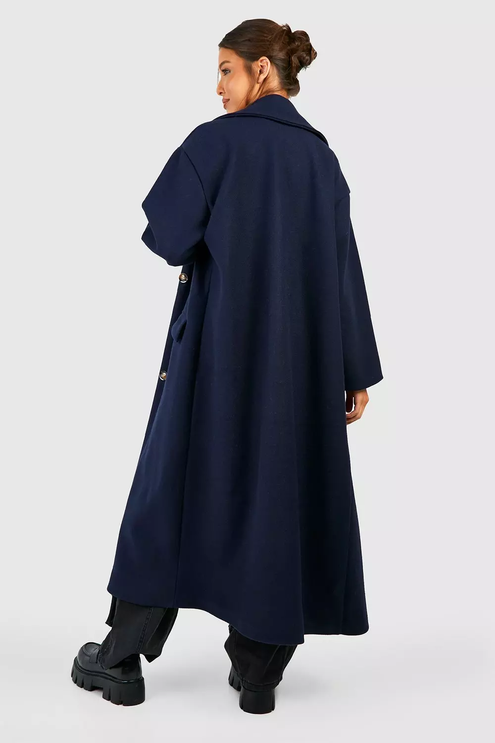 Navy Super Oversized Maxi Double Breasted Wool Look Coat alternative image