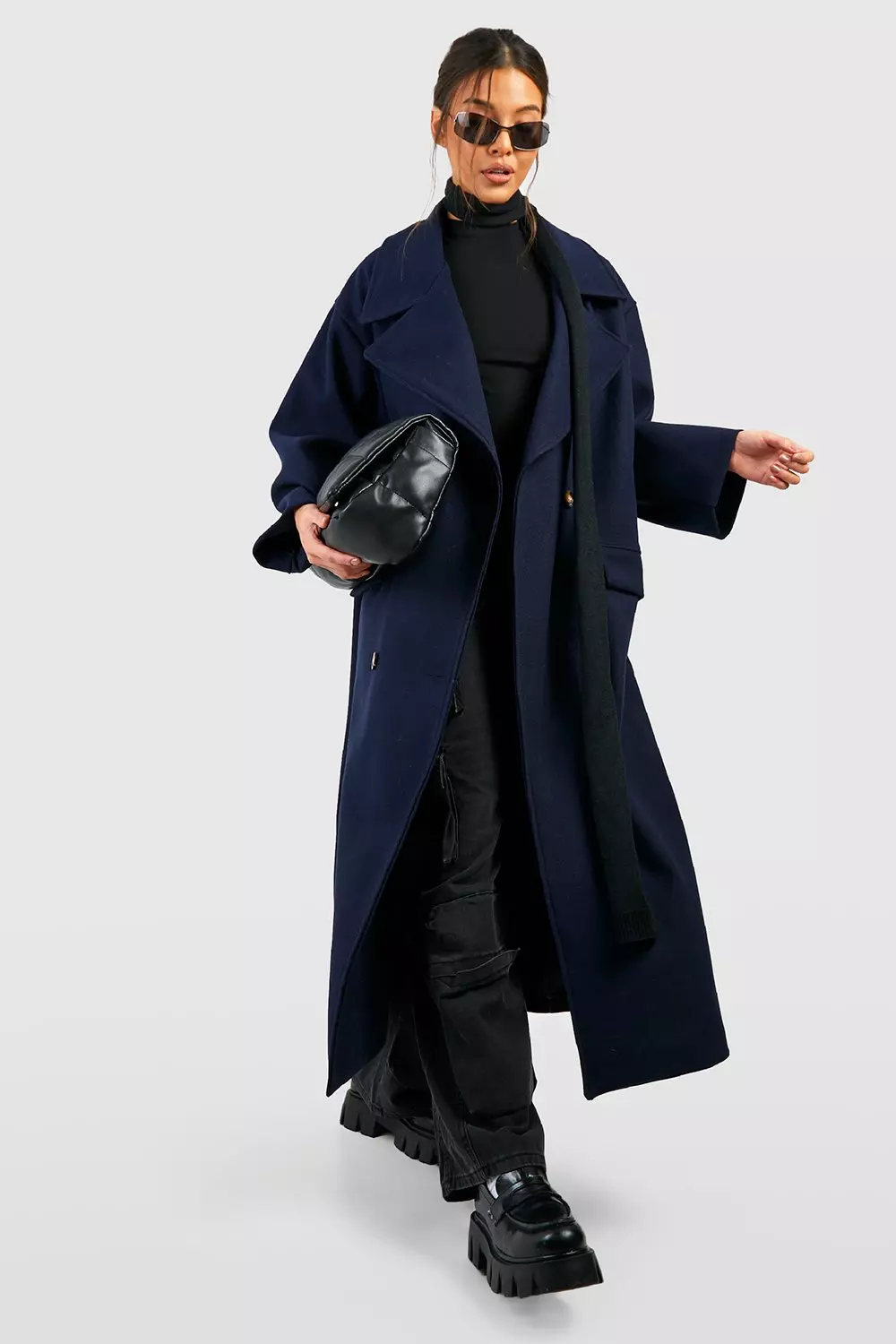 Navy Super Oversized Maxi Double Breasted Wool Look Coat alternative image