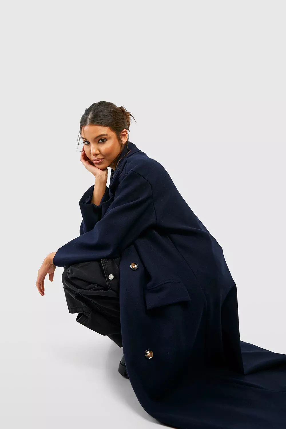 Navy Super Oversized Maxi Double Breasted Wool Look Coat alternative image