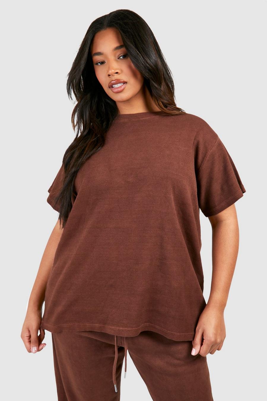Grande taille - T-shirt oversize délavé, Chocolate image number 1