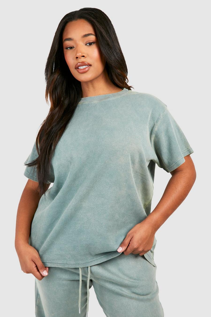 Washed khaki Plus Oversized Gebleekt T-Shirt image number 1
