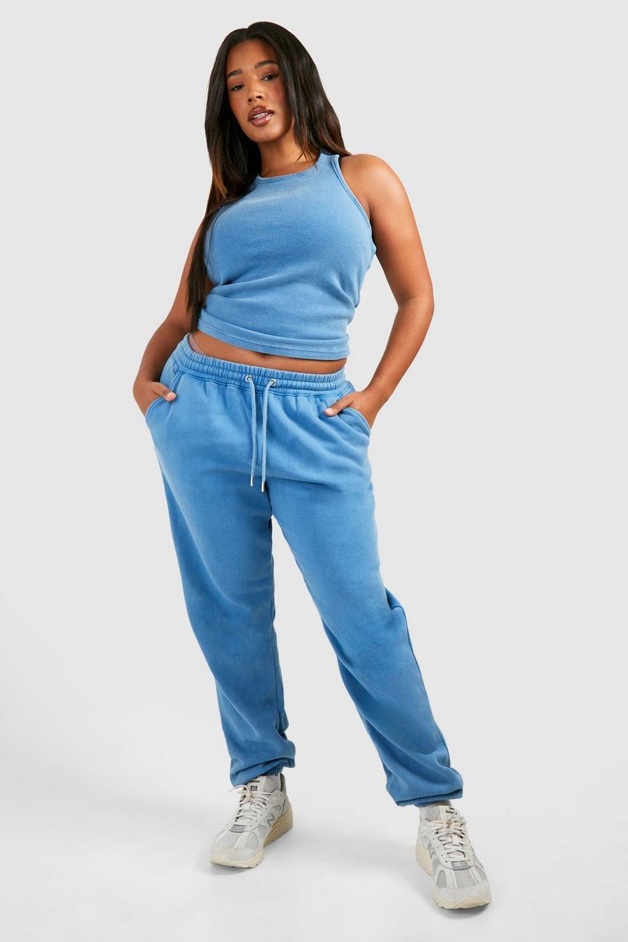Denim-blue Plus Washed Cuffed Track Pants image number 1