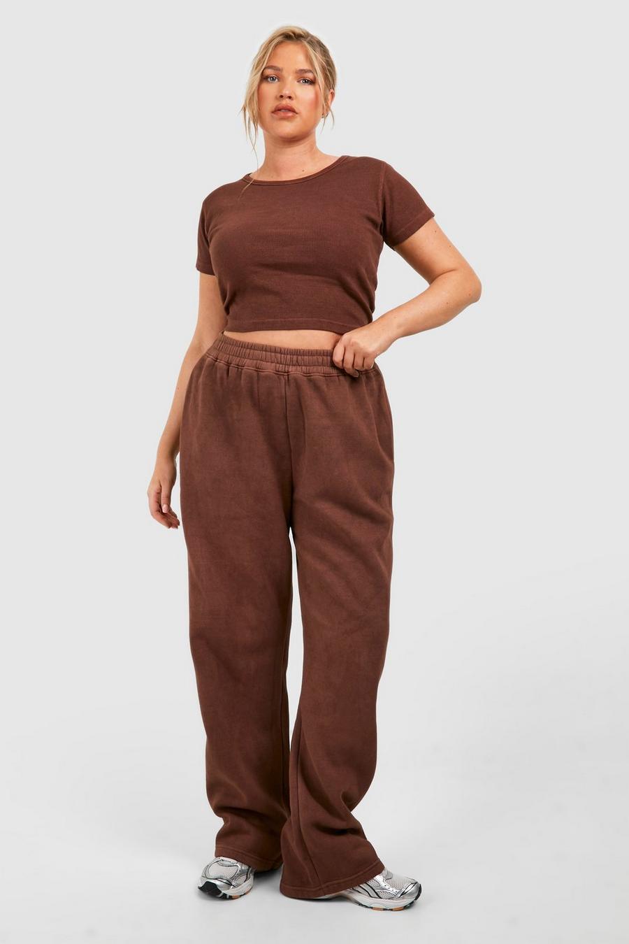 Chocolate Plus Washed Straight Leg Track Pants image number 1