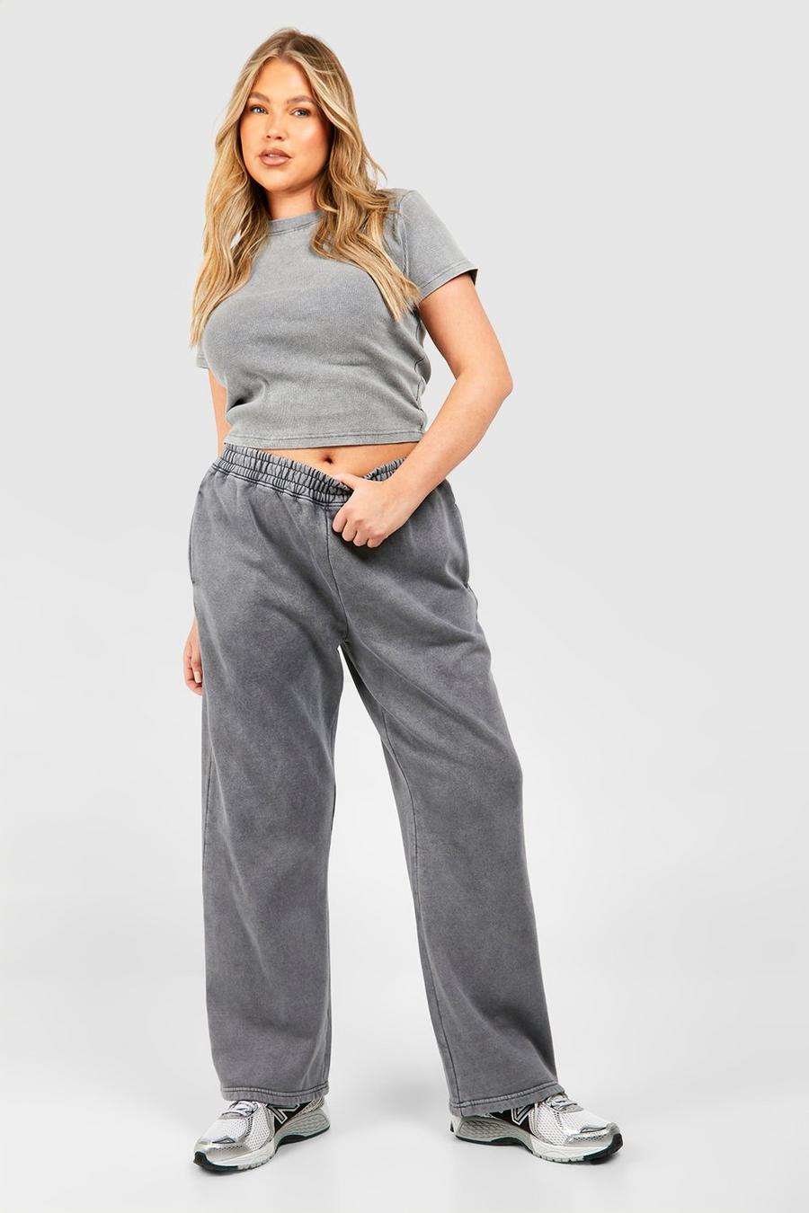 Charcoal grey Plus Washed Straight Leg Jogger 