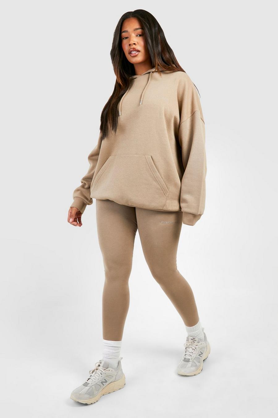 Taupe Plus Oversized Hoodie And Legging Set image number 1
