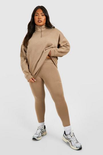 Plus Oversized Half Zip And Legging Set taupe