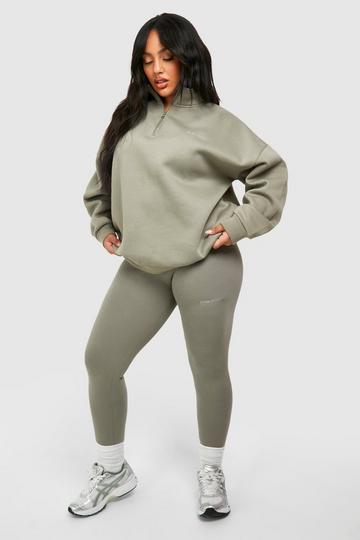 Plus Oversized Half Zip And Legging Set washed khaki