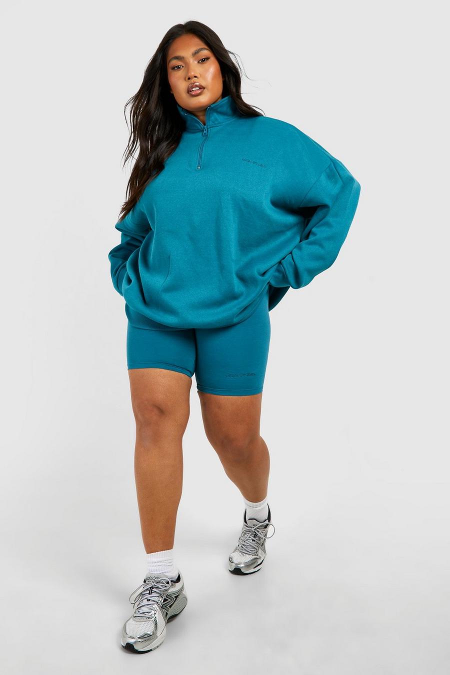 Teal Plus Sweatshirt med kort dragkedja och cykelbyxor image number 1