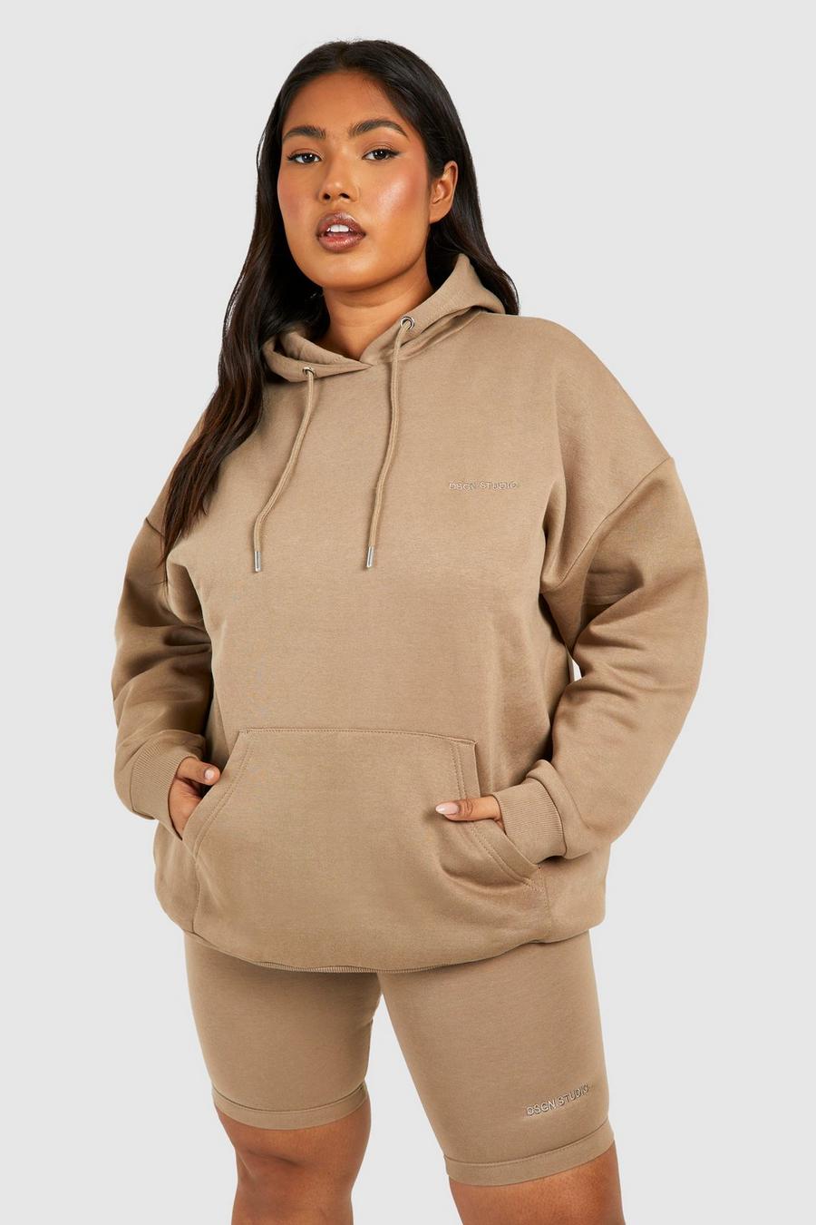 Taupe Plus Hoodie And Biker Short image number 1