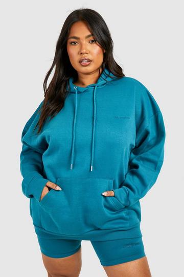 Teal Green Plus Hoodie And Cycling Short