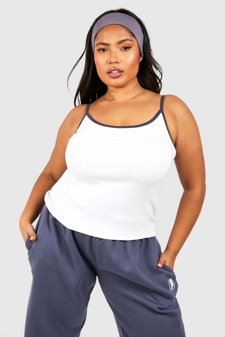 White Plus Contrast Binding Cami Top