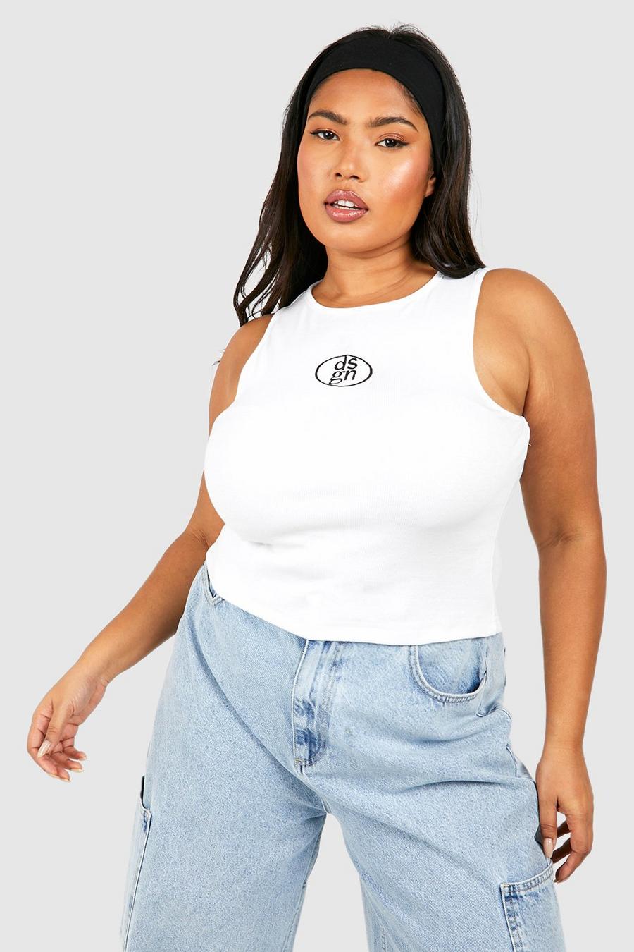 White Plus Dsgn Embroidered Racer Tank Top
