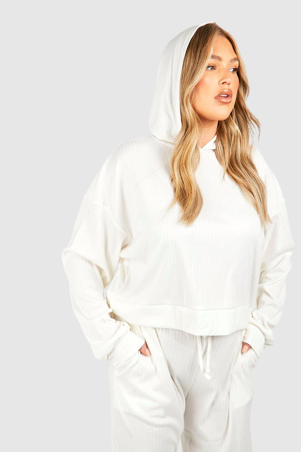 Plus Soft Rib Hoodie And Straight Leg Track Pants Set