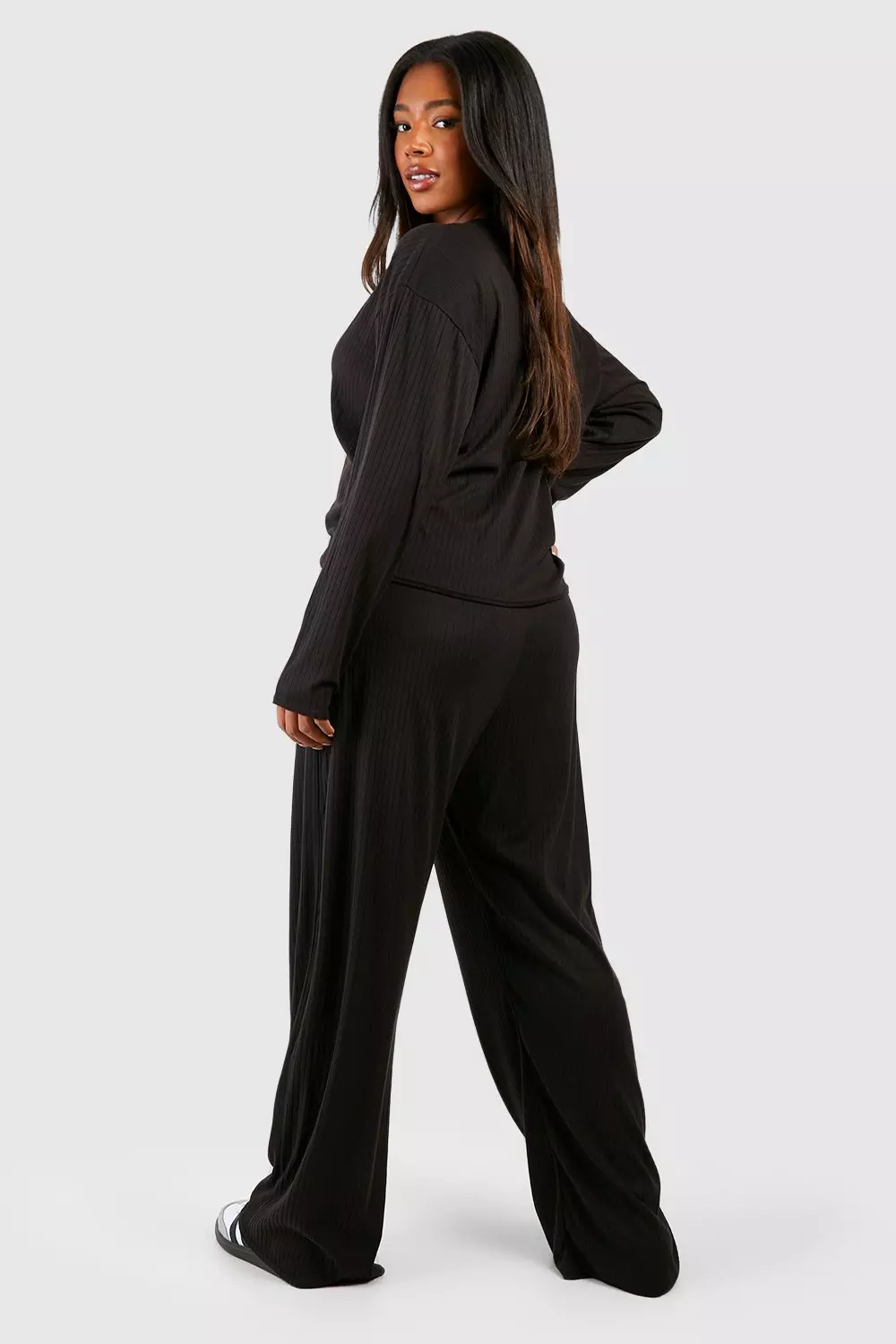 Black Plus Soft Rib Cardigan And Trouser Set alternative image