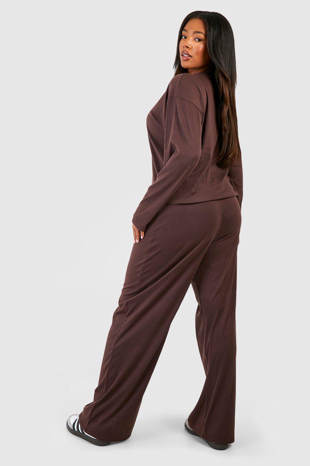 Plus Soft Rib Cardigan And Pants Set