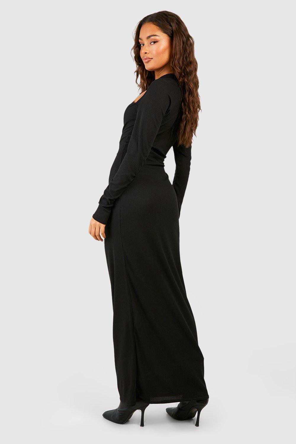 High neck rib maxi shop dress with long sleeves